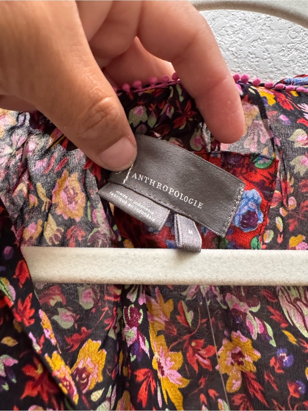 Anthropologie Black Floral Tiered Long-Sleeve Dress with Pink & Orange Accents - Picture 3 of 10